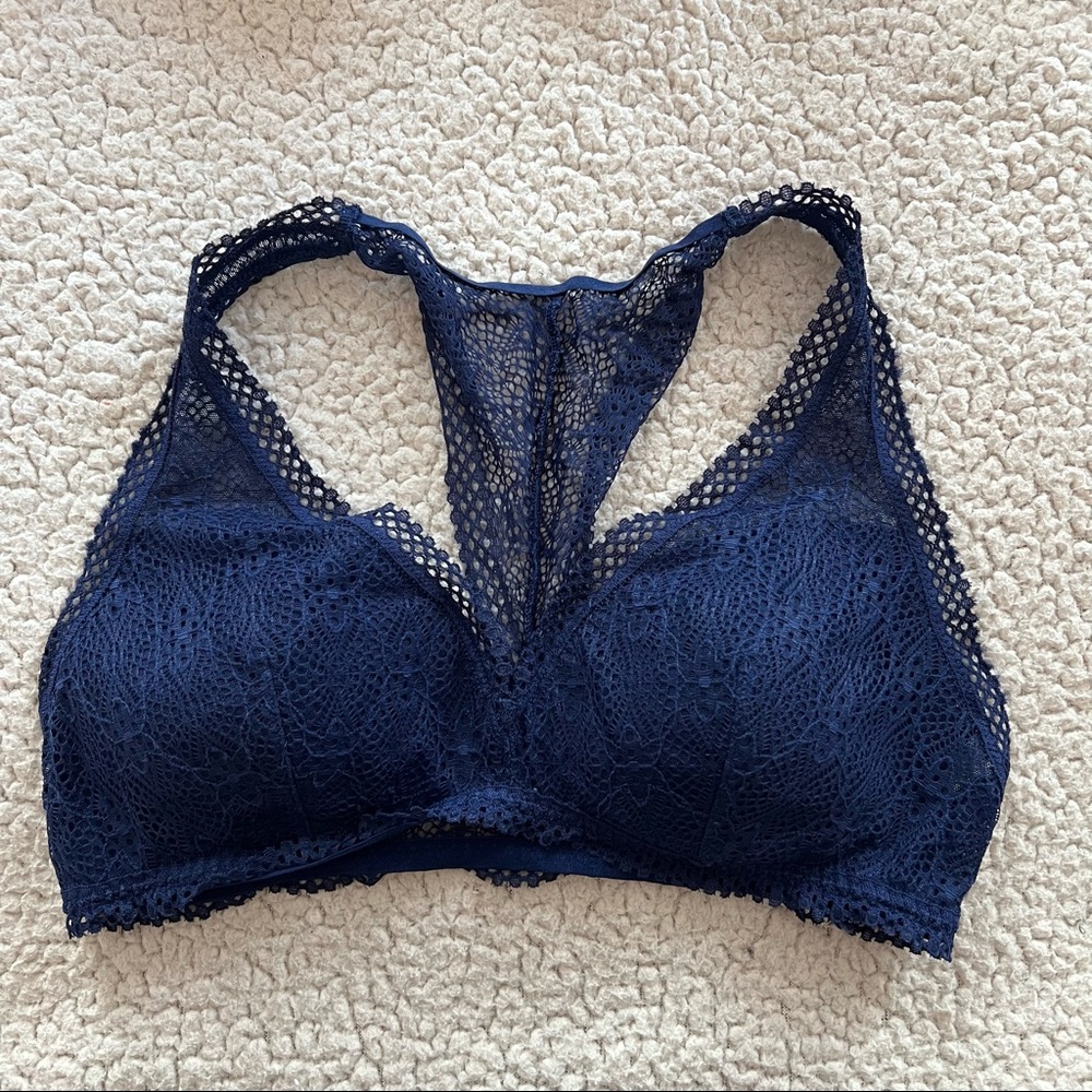 Victoria Secret Blue Lace Racerback Bralette Size L